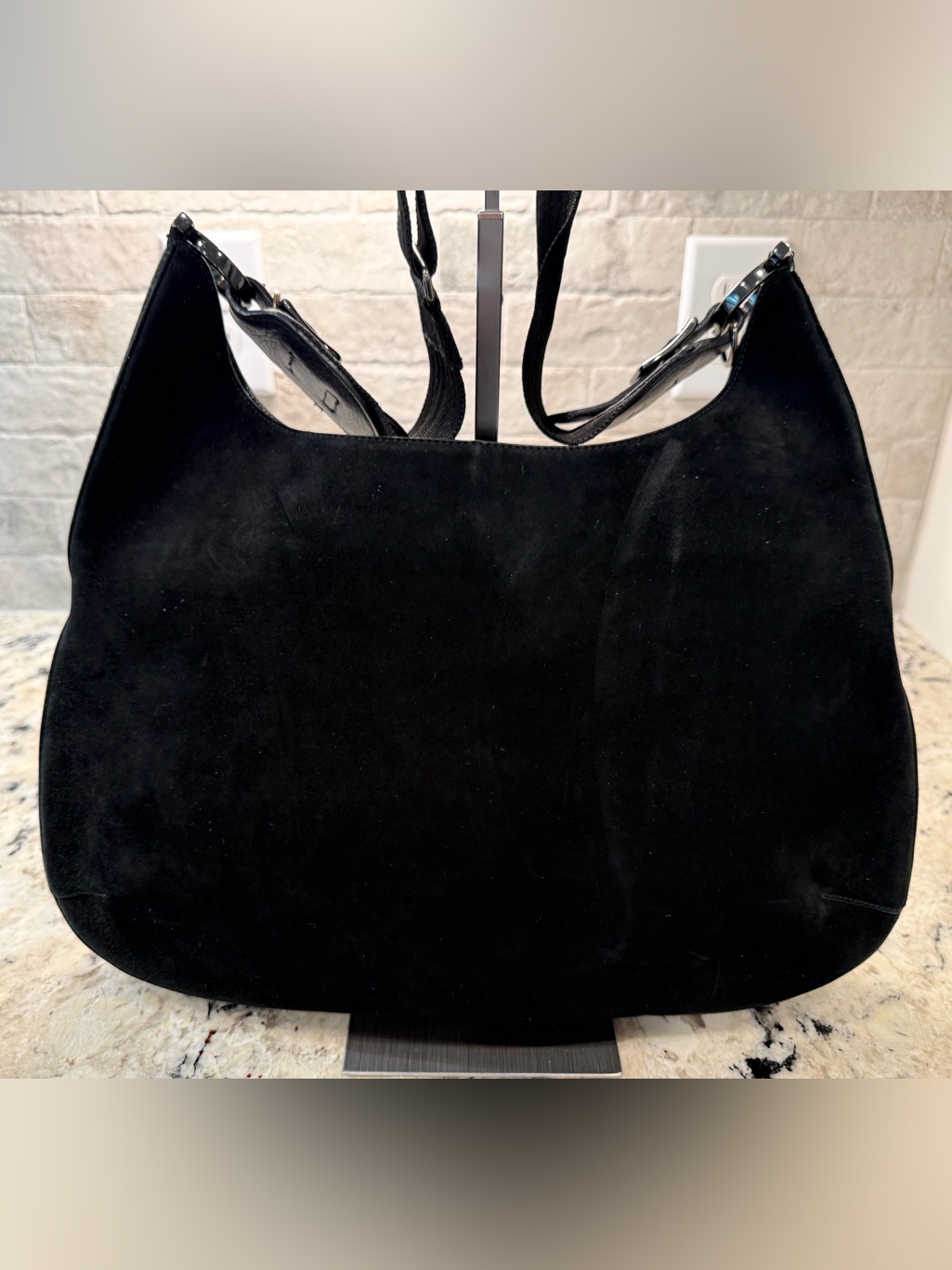 Salvatore Ferragamo Euc Black Suede Hobo Bag